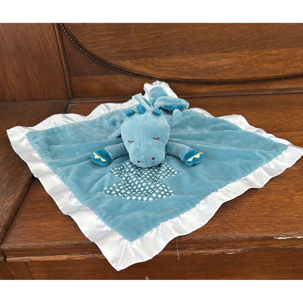 Douglas Baby Blue Dragon Lovey Security Blanket Plush Satin Trim Snuggler Toy